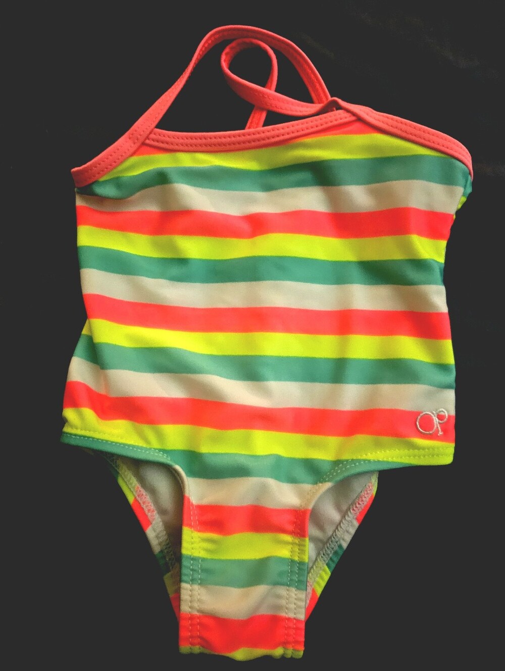 OP Neon Stripe One-Piece Swimsuit - Coral, Yellow, Teal